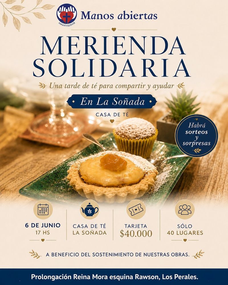 Una merienda a beneficio de las obras de Manos Abiertas Jujuy, se anunció para el sábado 6 de junio en la capital jujeña.