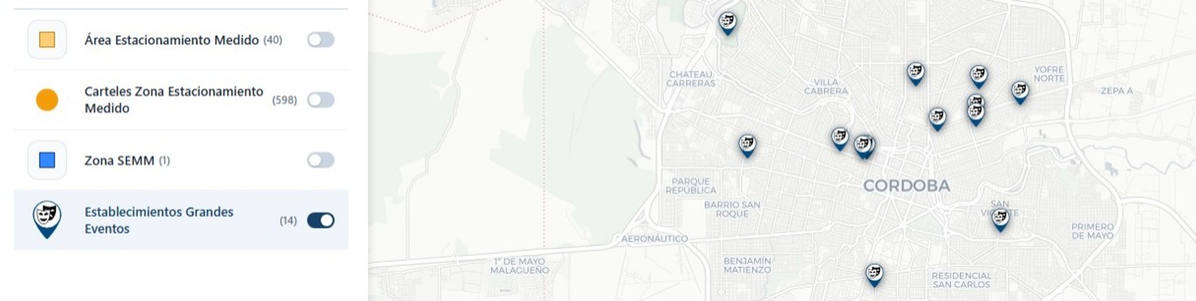 El mapa del estacionamiento medido en Córdoba.