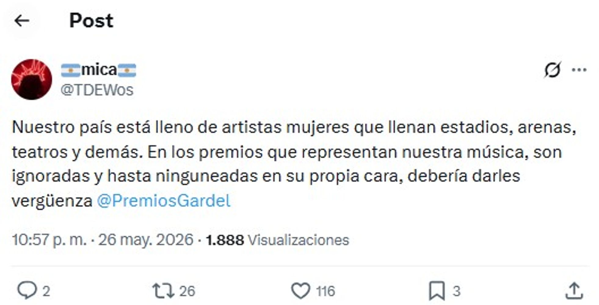 De 53 premios, solo 8 fueron para mujeres: quiénes son las ganadoras de los Premios Gardel 2026