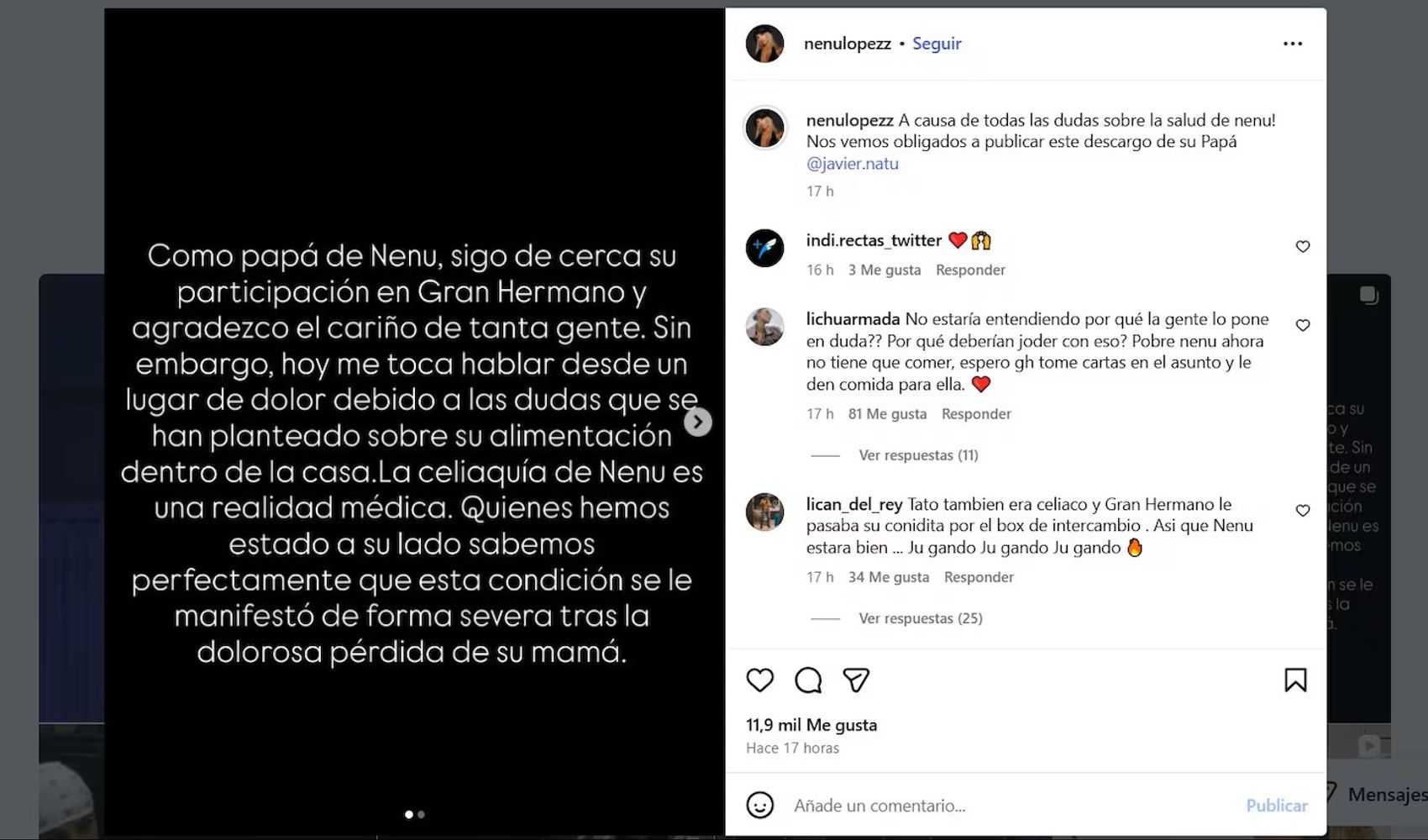 El comunicado del padre de Nenu López.