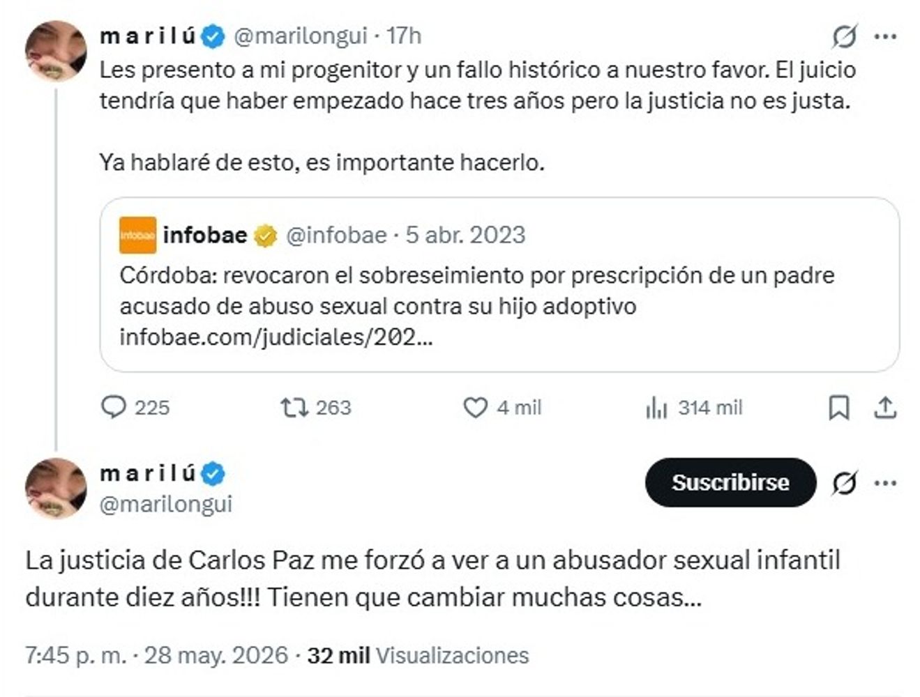 El descargo de la joven cordobesa en X.