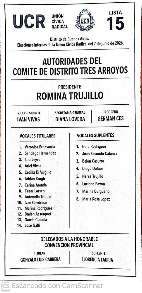 Lista 15 UCR Tres Arroyos