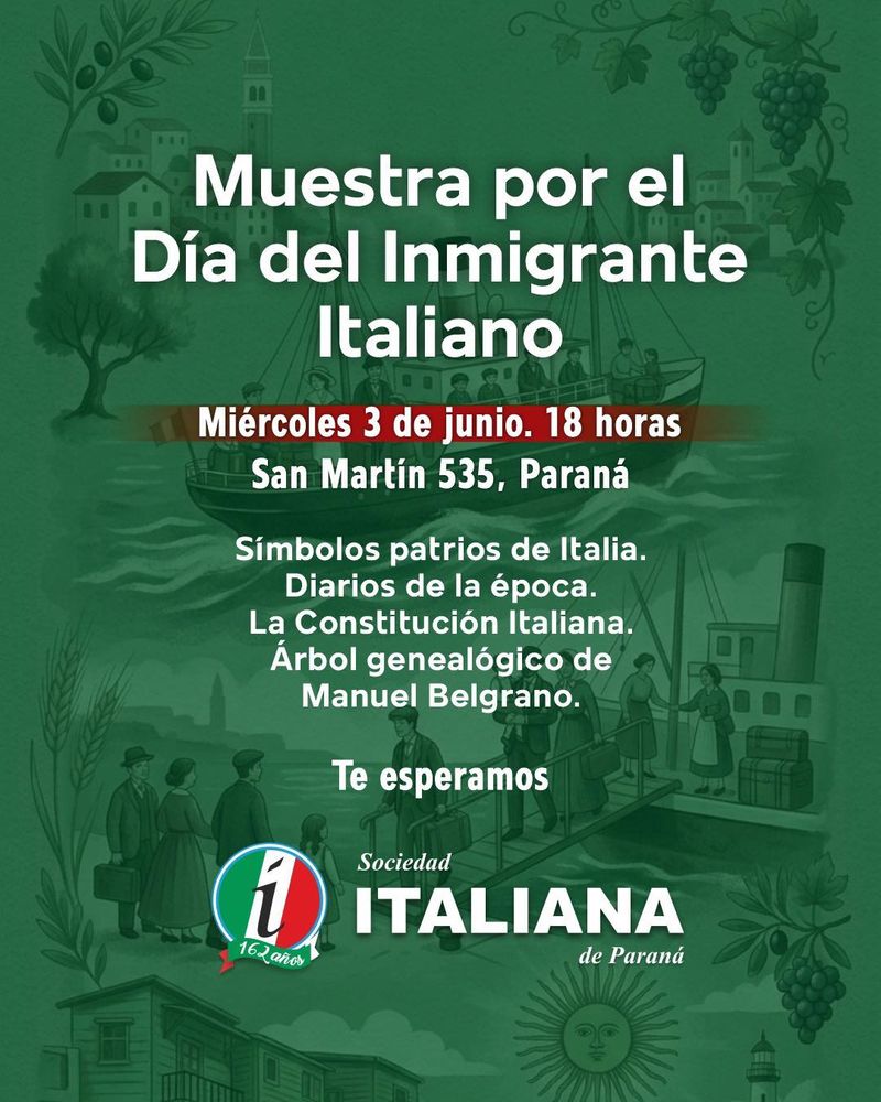 Paraná conmemorará el Día del Inmigrante Italiano con una muestra histórica abierta a la comunidad.