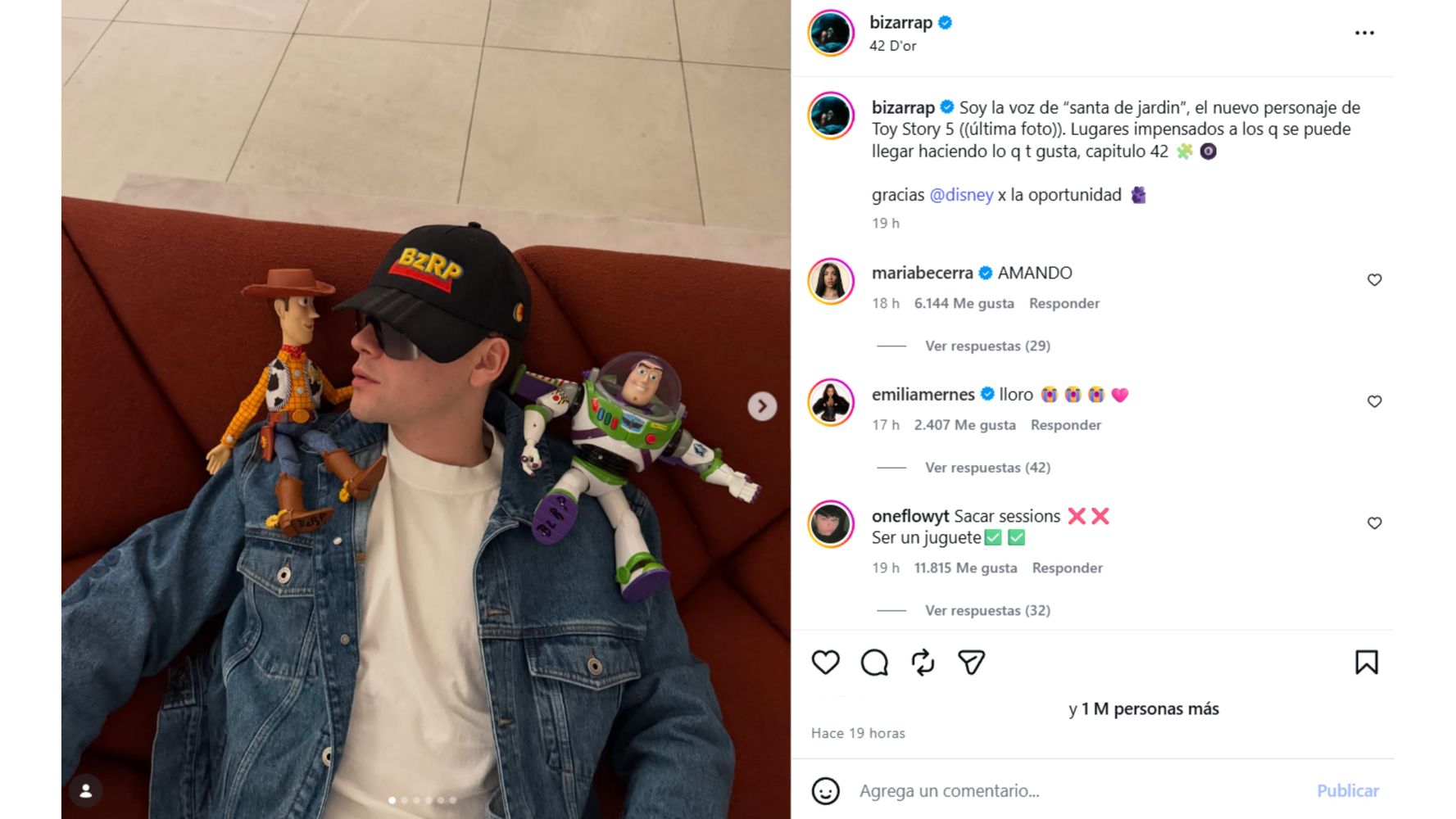 La publicación que subió Bizarrap.