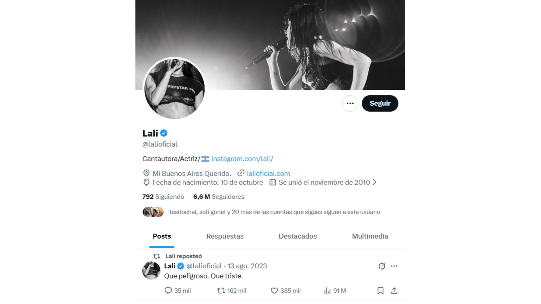 El tweet que reposteó Lali en las últimas horas.