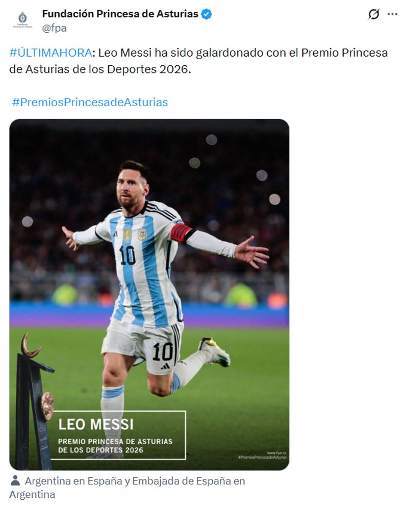 Messi recibió el premio Princesa de Asturias