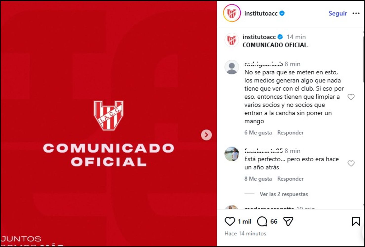 Instituto sacó un comunicado sobre Claudio Barrelier