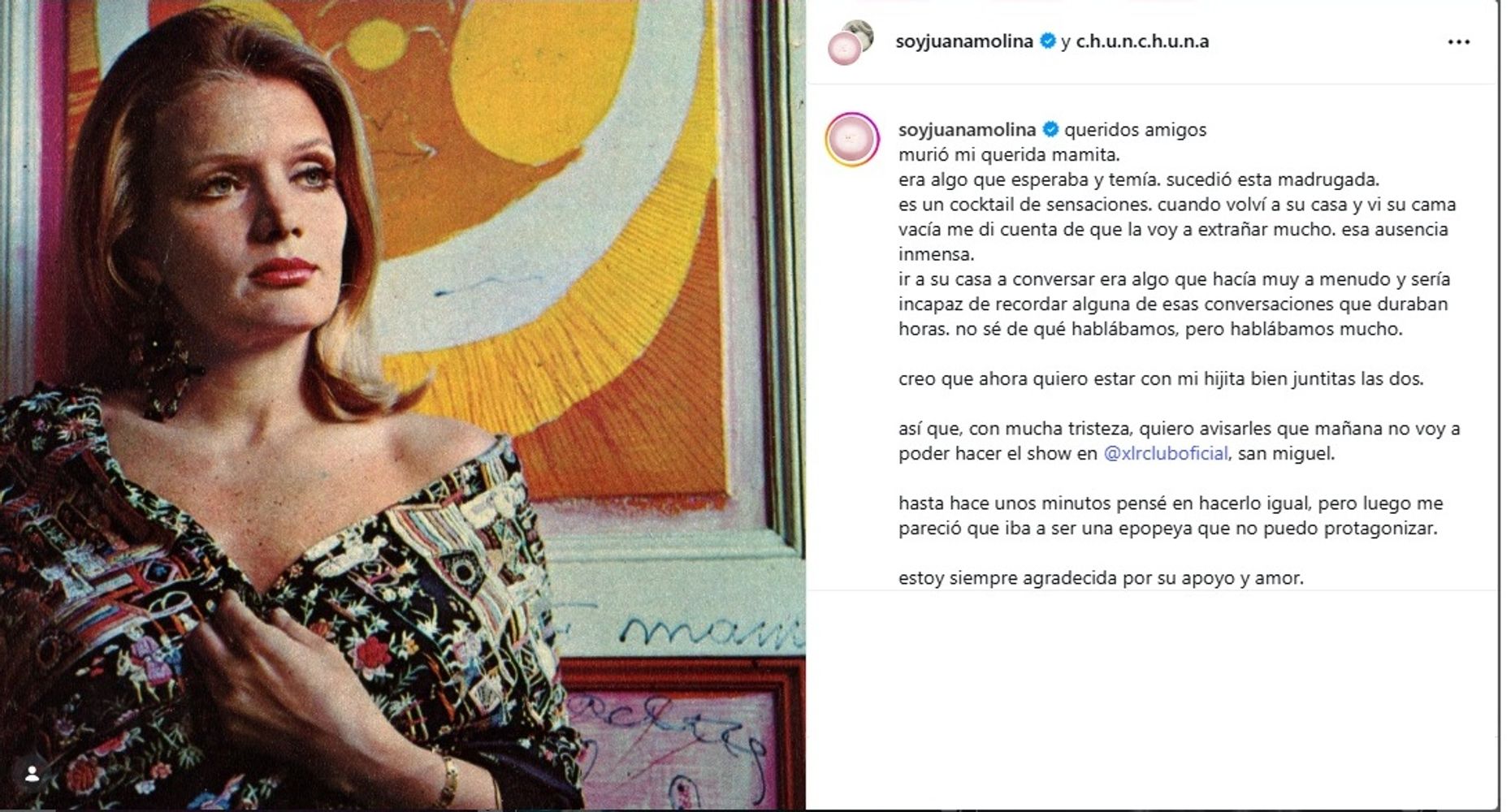 El adiós de Juana Molina a su madre 