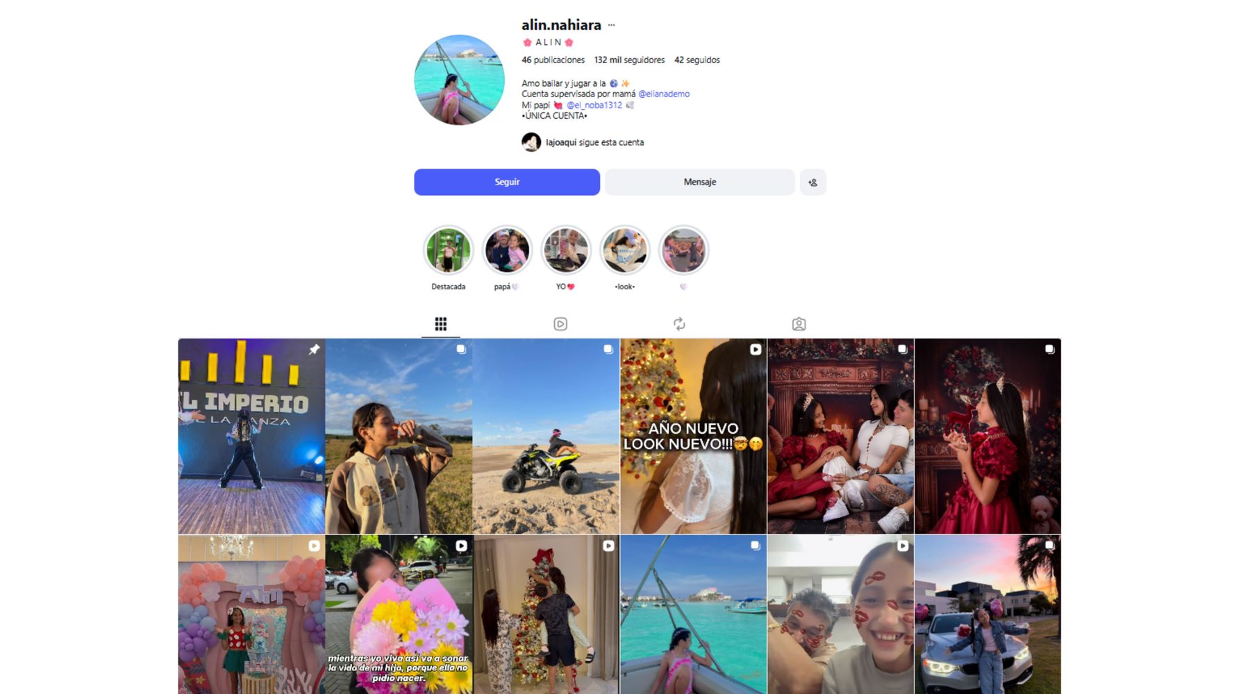 El perfil de la niña en redes.