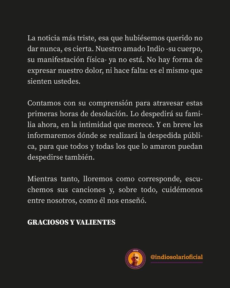 Murió el Indio Solari: cómo será el velorio íntimo y la última despedida apta para el público