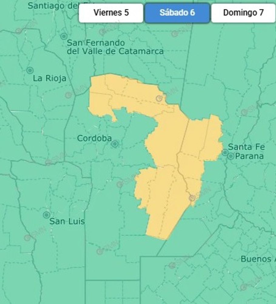 Alerta amarilla por tormenta para Córdoba el sábado.