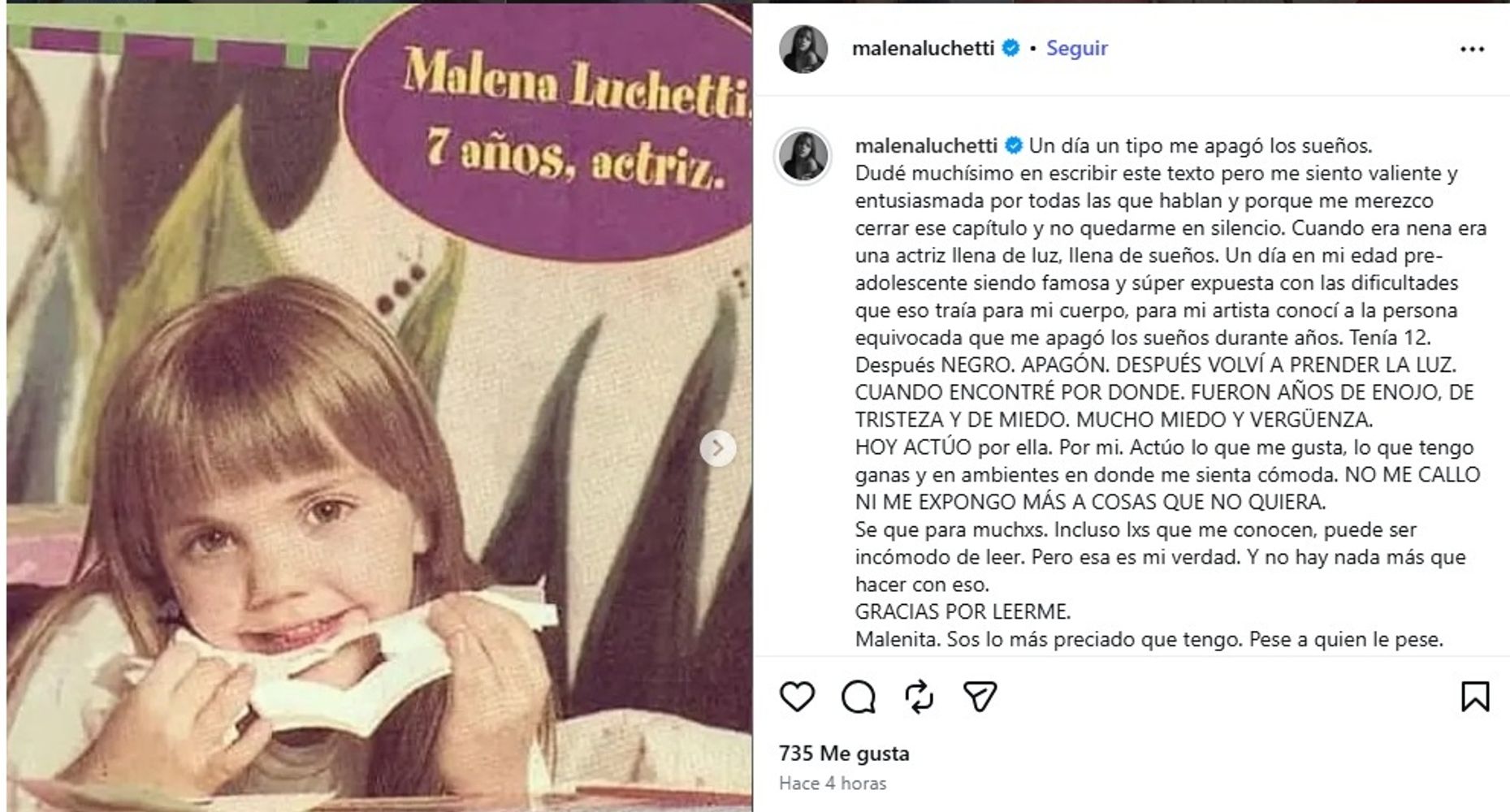El mensaje de Malena Luchetti