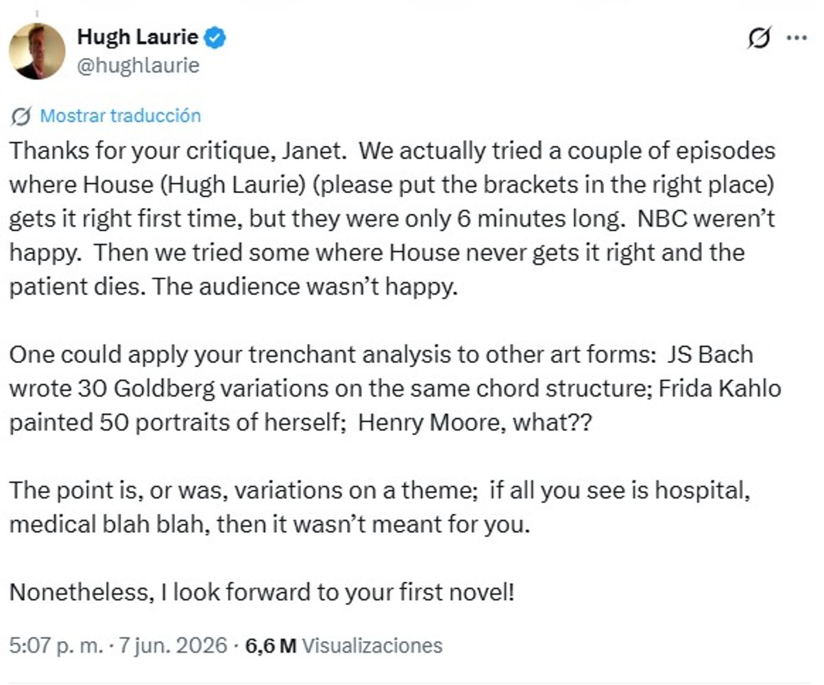 Hugh Laurie salió en defensa de "Dr. House".