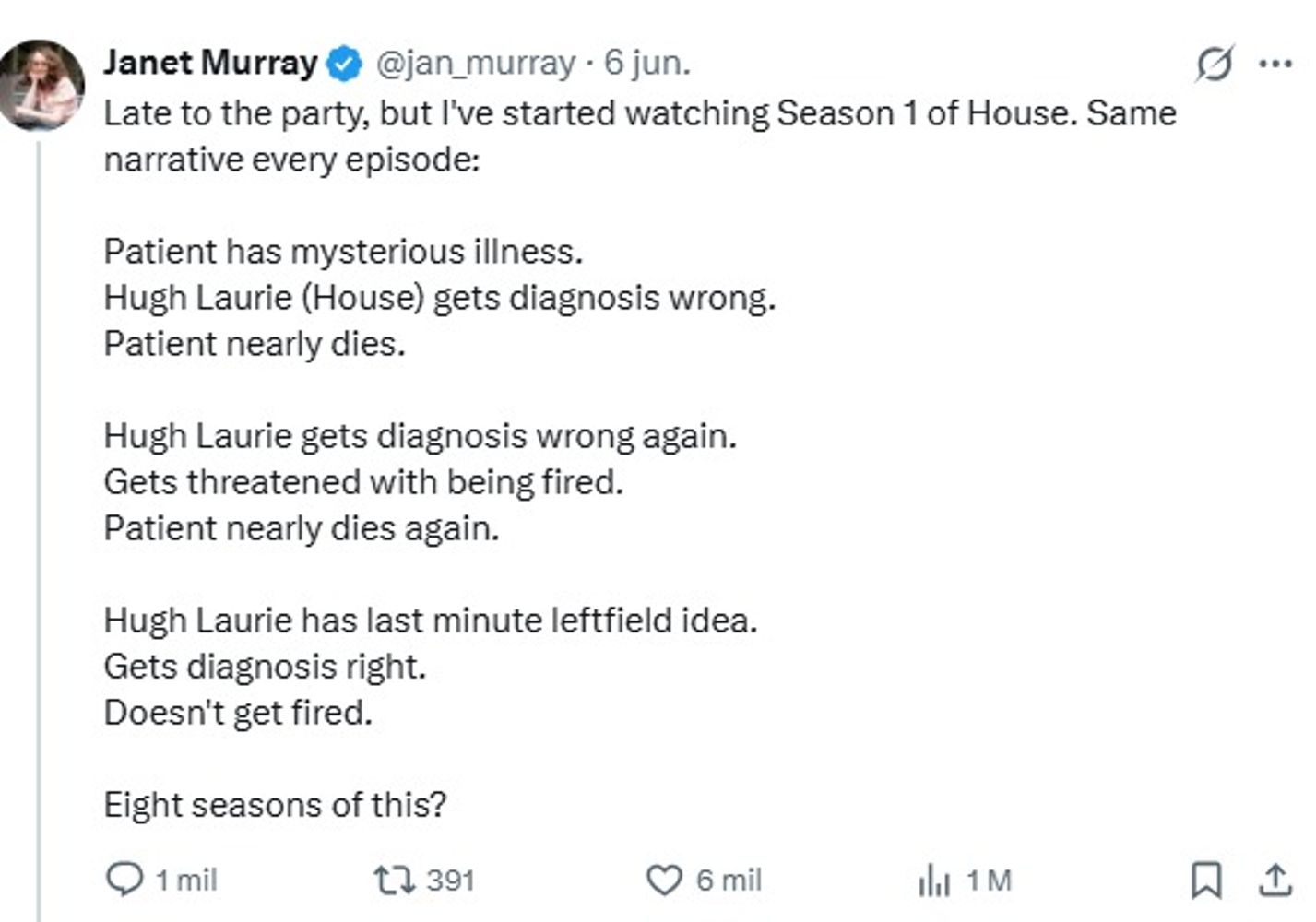 Contundente crítica a "Dr. House".
