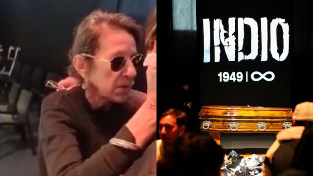 La mujer del cantante se acercó a consolar una fan durante el velatorio.