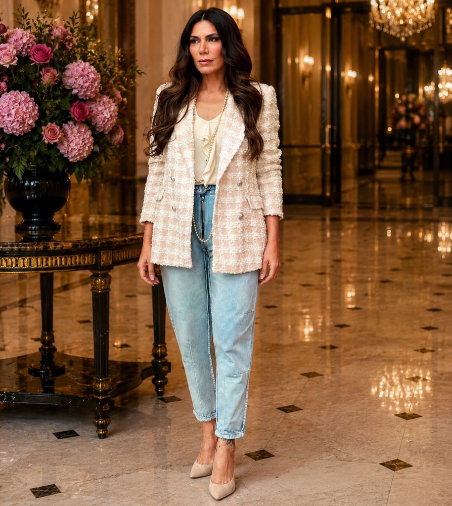 Flor de la V apostó por un look urbano con detalles clásicos y arrasó con un jean tiro alto