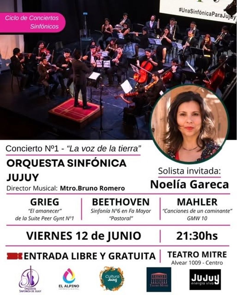 Pieza gráfica que anuncia la presentación de la Orquesta Sinfónica de Jujuy este viernes en el Teatro Mitre.