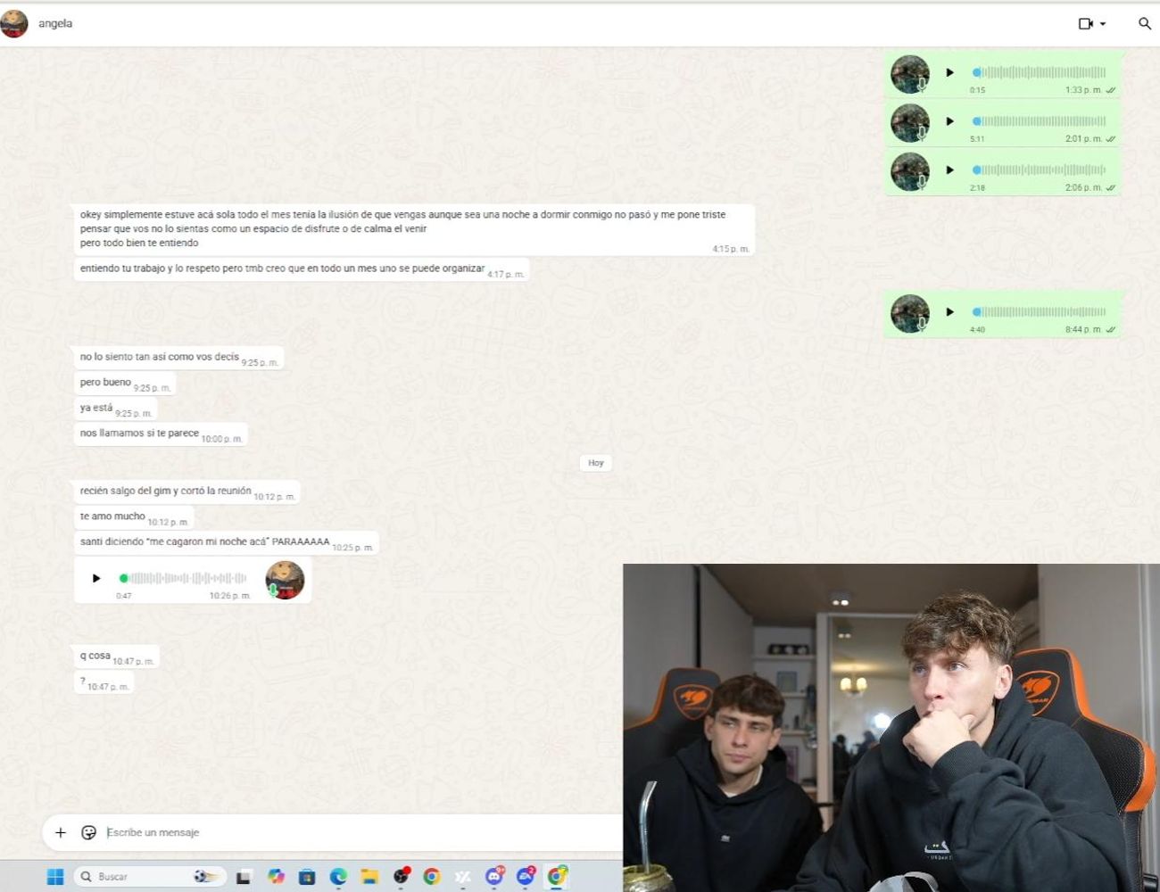 El chat que se filtró horas atrás.