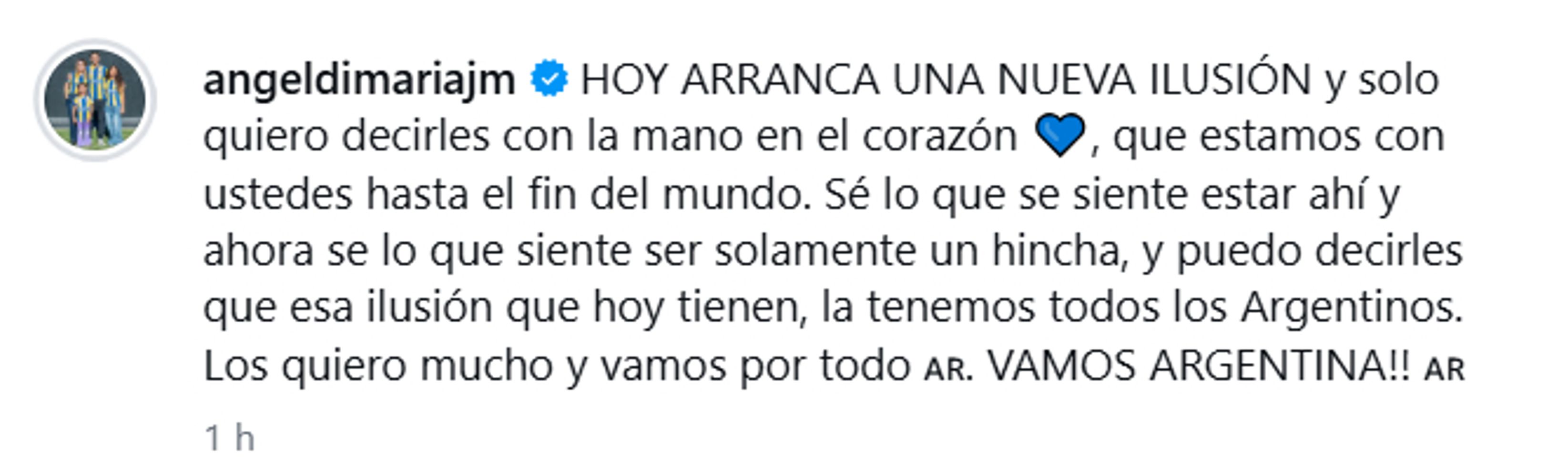 El emotivo mensaje de Di María para la Selección argentina