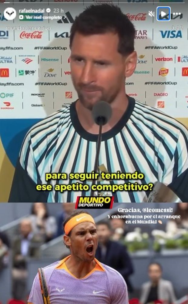 El afectuoso mensaje con el que Rafael Nadal agradeció el elogio de Lionel Messi en pleno Mundial.