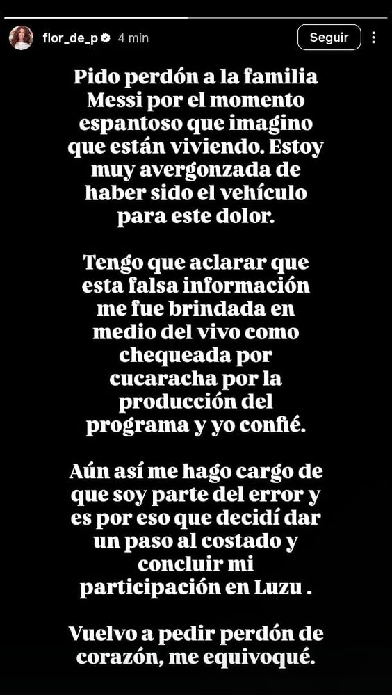 El comunicado de Flor Peña tras su grave error