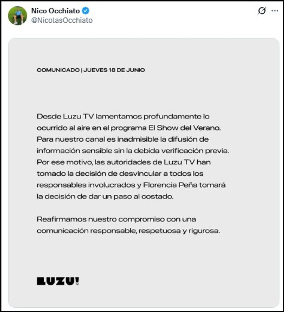 El comunicado de Nico Occhiato sobre el futuro de Flor Peña en Luzu