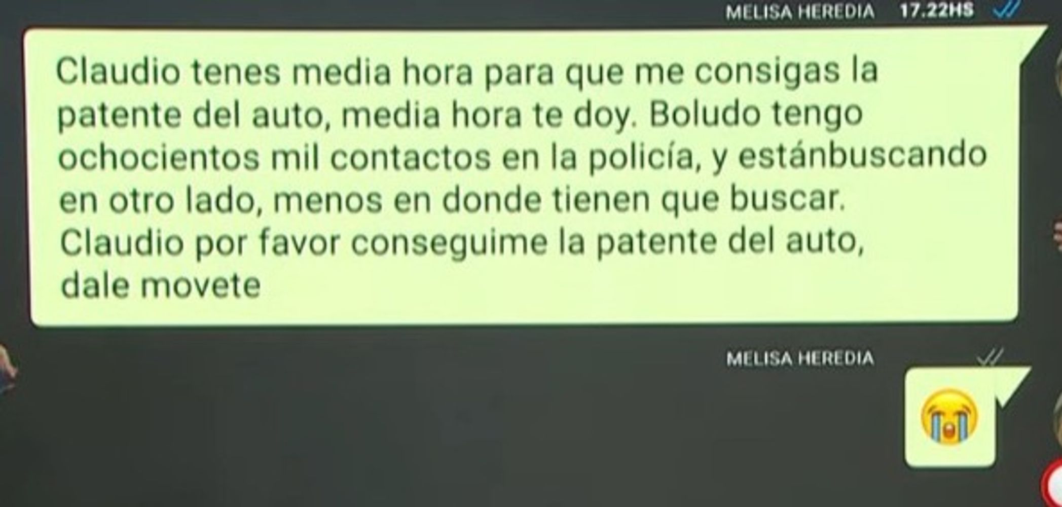 Mensajes entre Melisa Heredia y Claudio Barrelier.