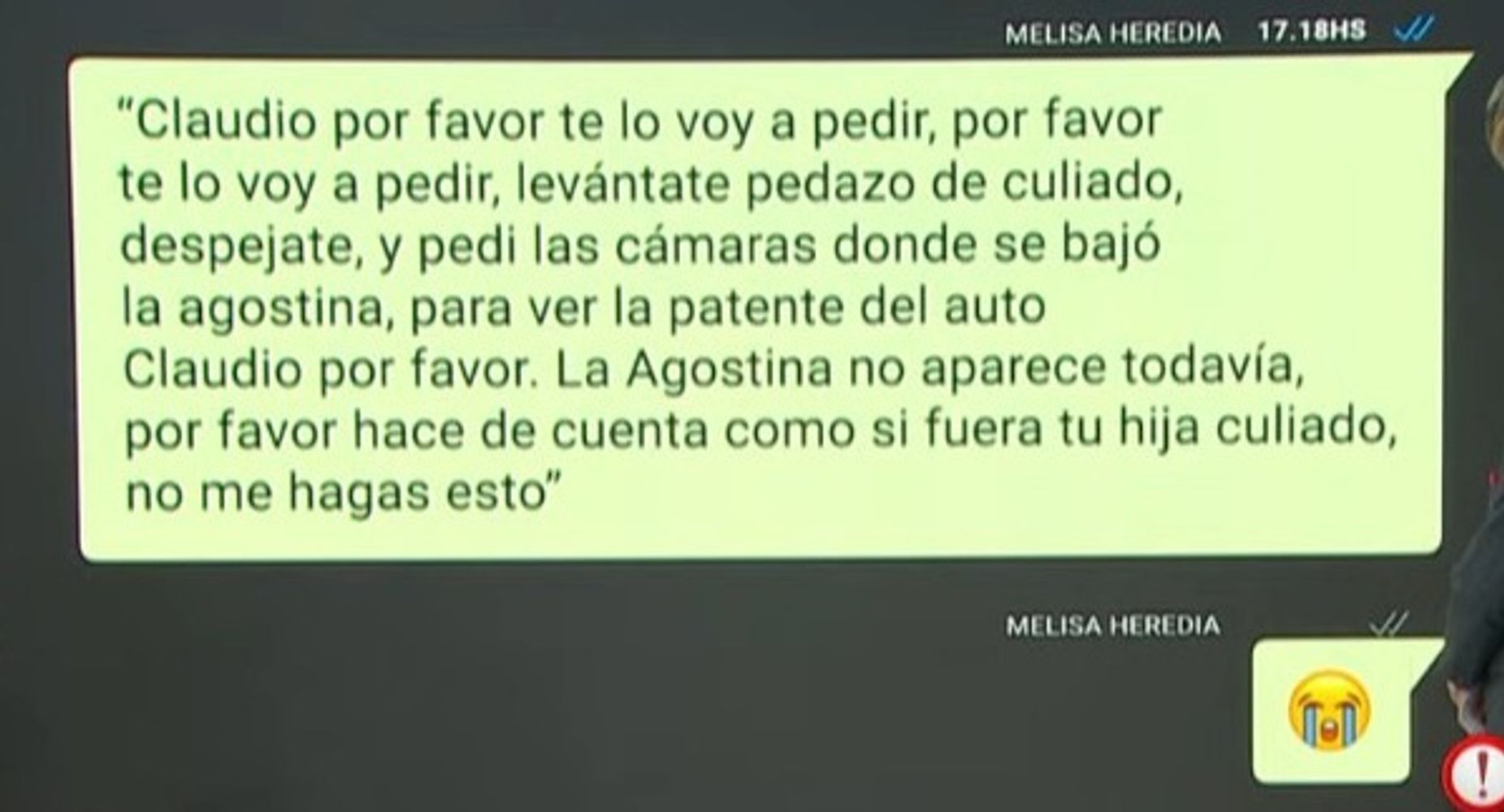 Mensajes entre Melisa Heredia y Claudio Barrelier.
