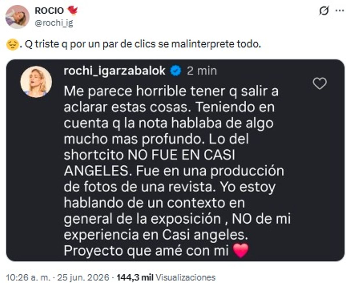 La aclaración de Rochi Igarzábal.