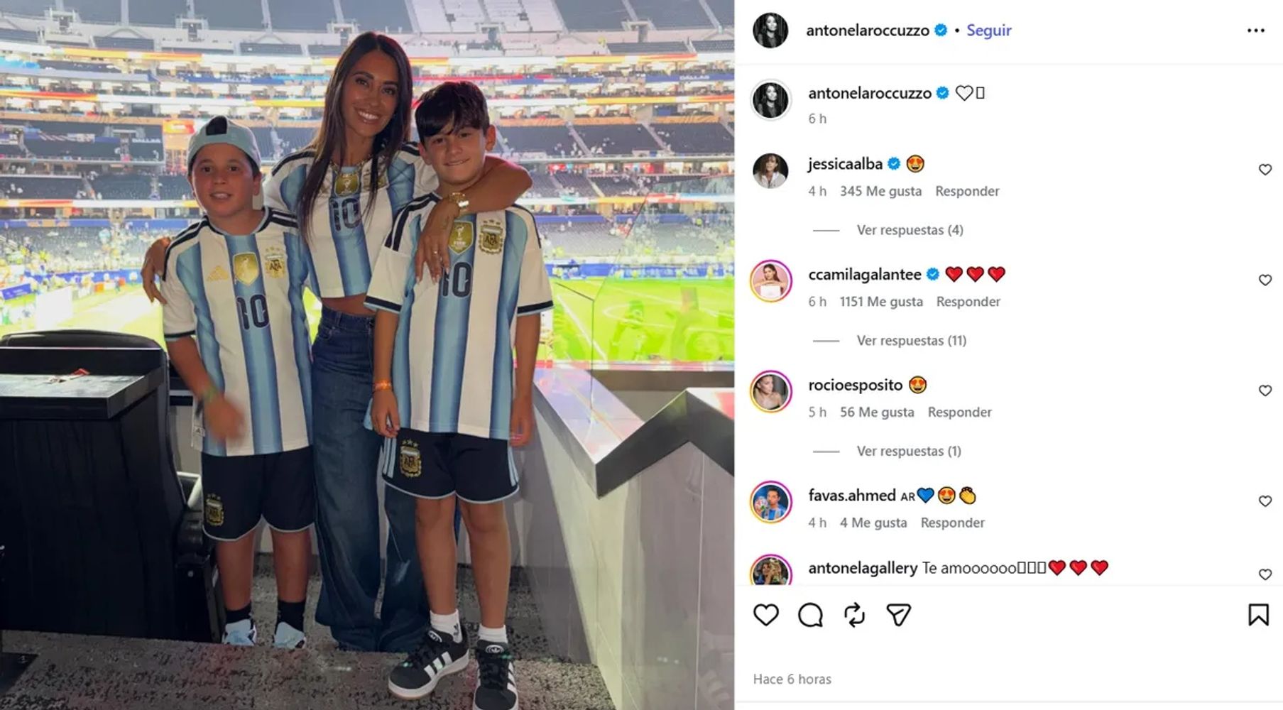 Antonela Roccuzzo celebró el triunfo de la Selección Argentina ante Jordania