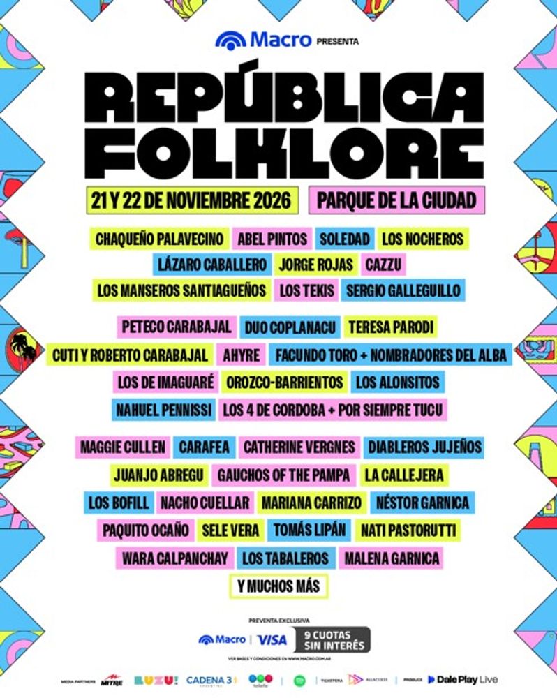 República Folklore 2026: Abel Pintos, La Sole, Cazzu y el Chaqueño Palavecino encabezan un festival histórico en Buenos Aires
