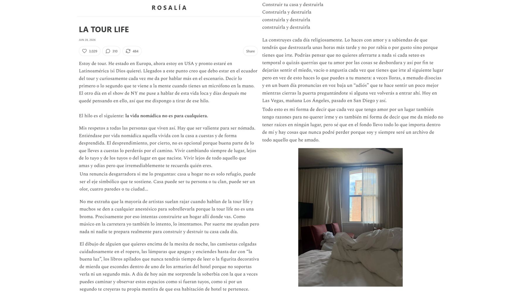 La carta a corazón abierto de Rosalía.