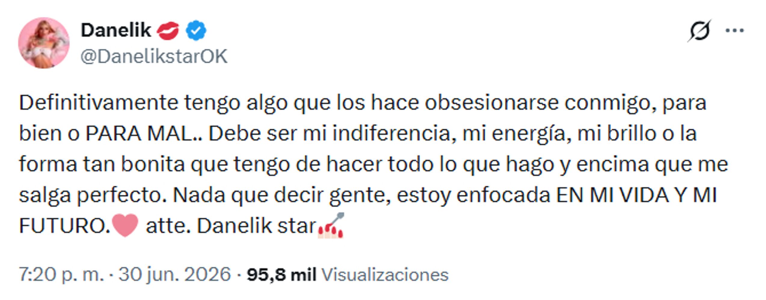 Los picantes tuits de Danelik contra Cata Gorostidi