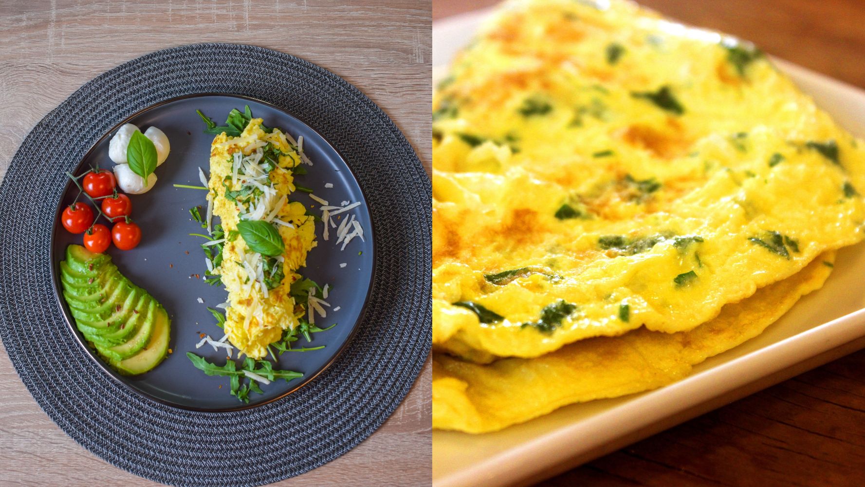 Omelette con queso y palta.