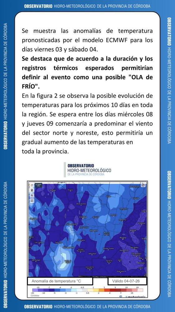 Informe por ola de frío en Córdoba.
