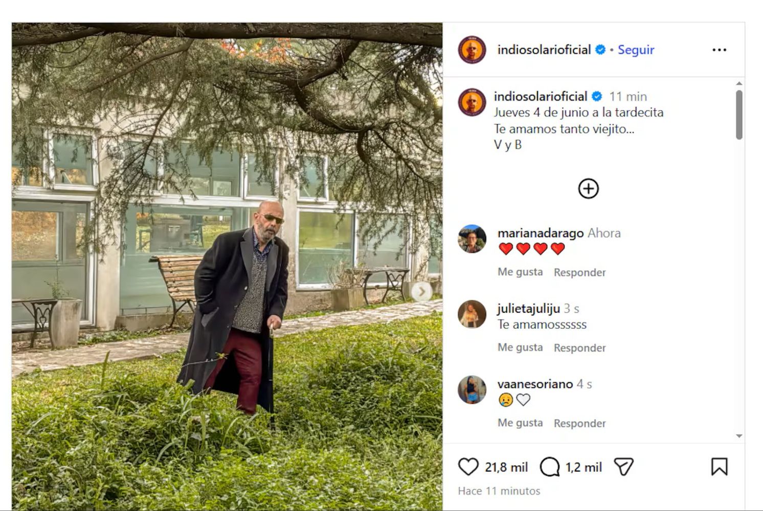 La publicación de la familia del Indio Solari a un mes de su muerte