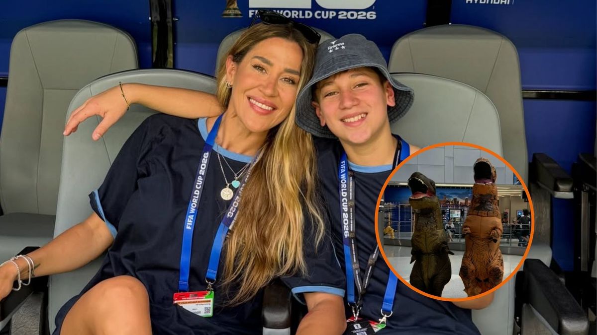 Jimena Barón esperó a Momo disfrazada de dinosaurio en el aeropuerto y su reacción se volvió viral: "Por favor..."