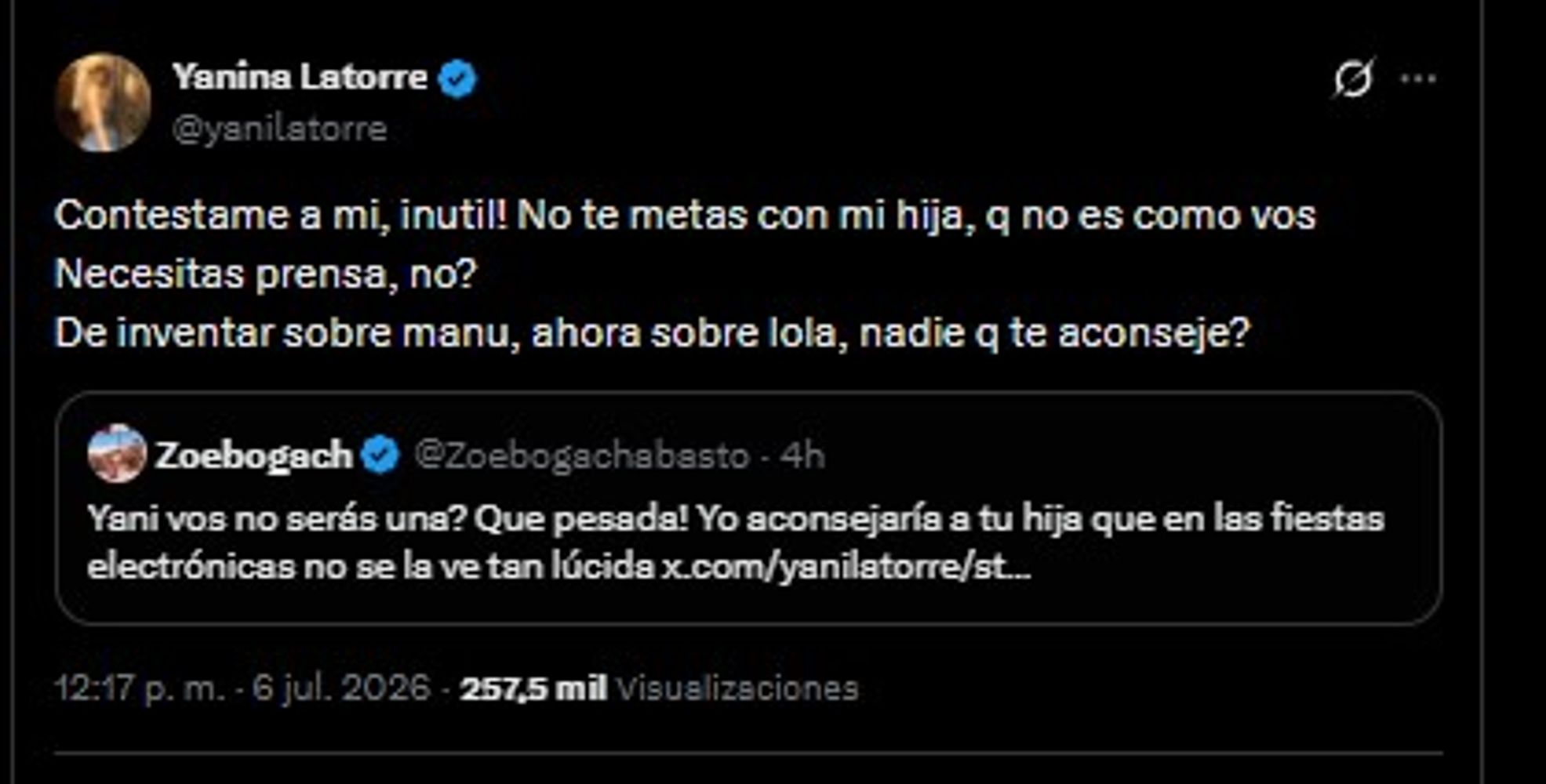 La pelea entre Zoe Bogach y Yanina Latorre