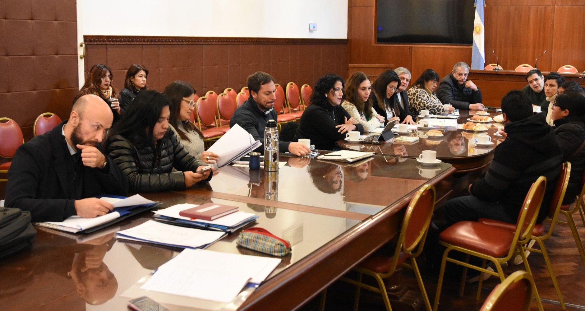 La presidenta de la comisión de Pueblos Indígenas, Angélica Castillo, condujo la reunión en el salón "Marcos Paz", donde enviados de una comunidad aborigen puneña pidieron la intercesión de los legisladores para resolver un problema jurisdiccional con la provincia de Salta.