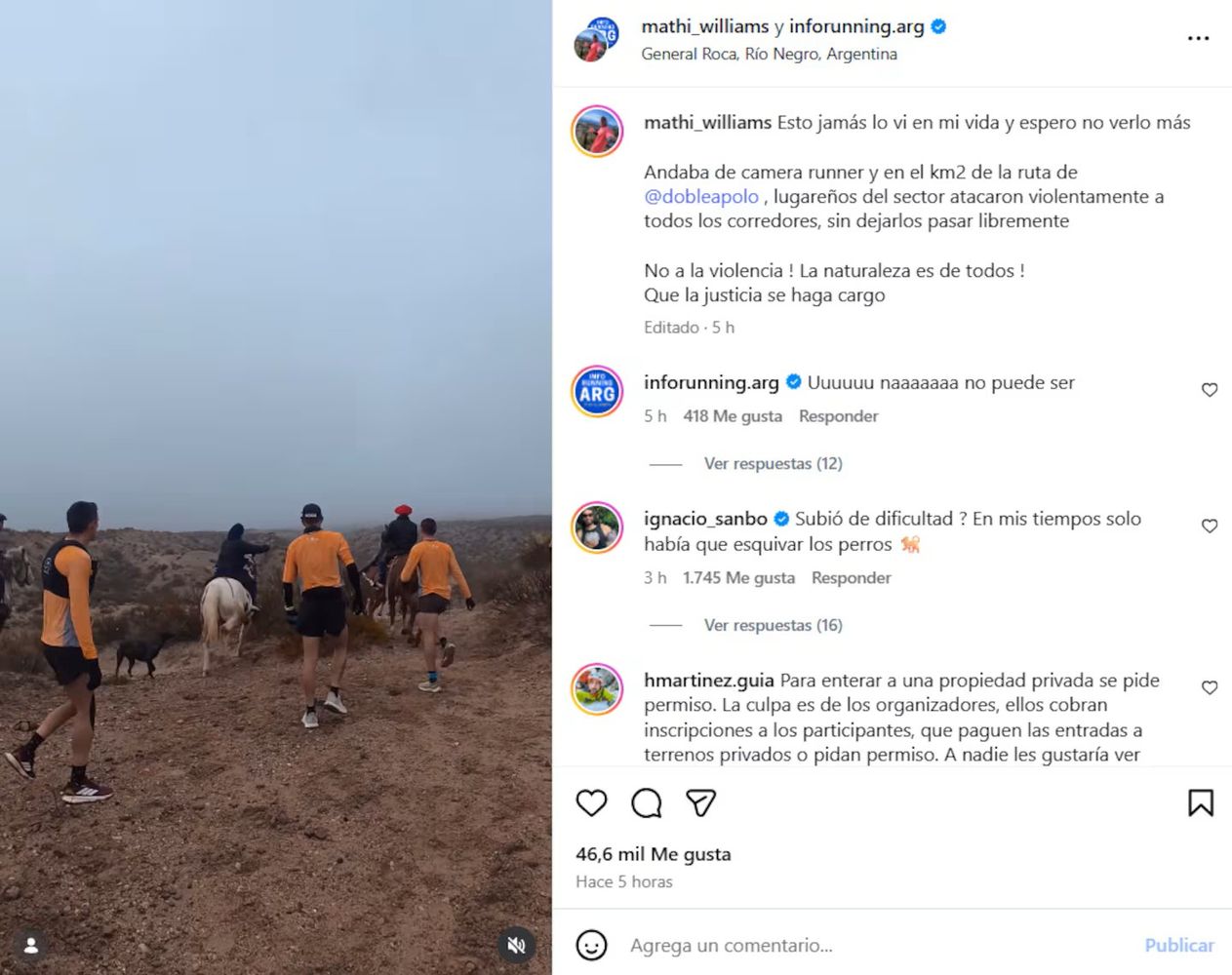Jinetes atacaron a corredores en una carrera