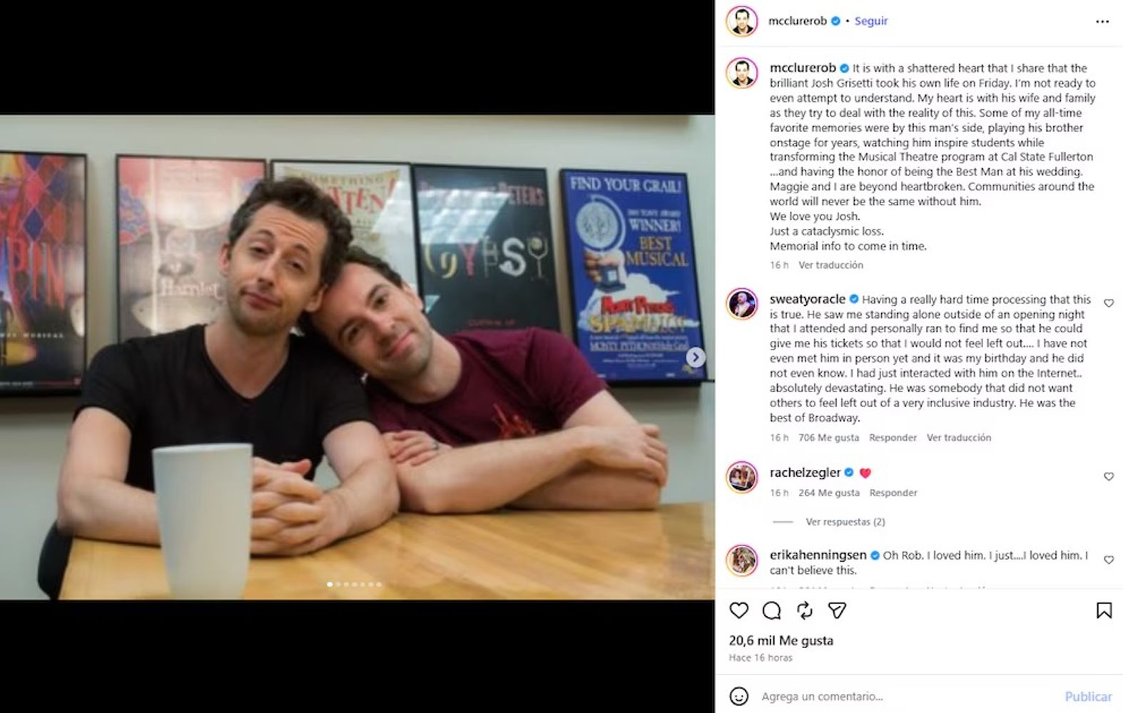 Rob McClure confirmó la noticia con un emotivo mensaje en sus redes sociales.