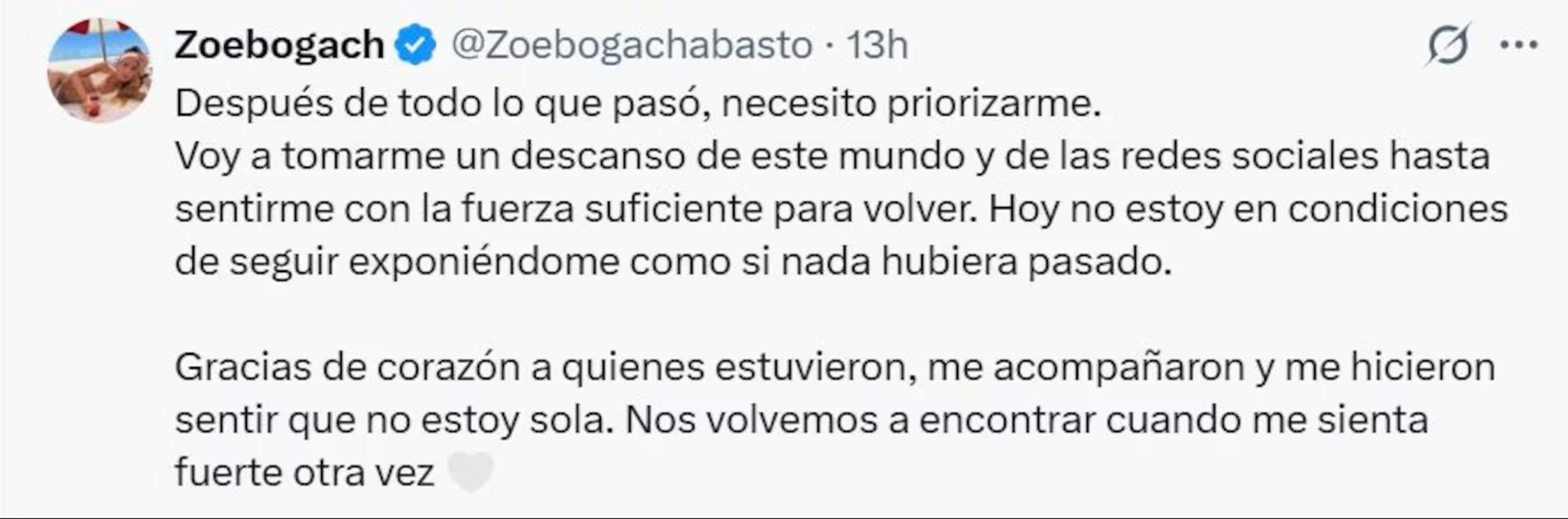 El anuncio de Zoe Bogah tras anunciar que