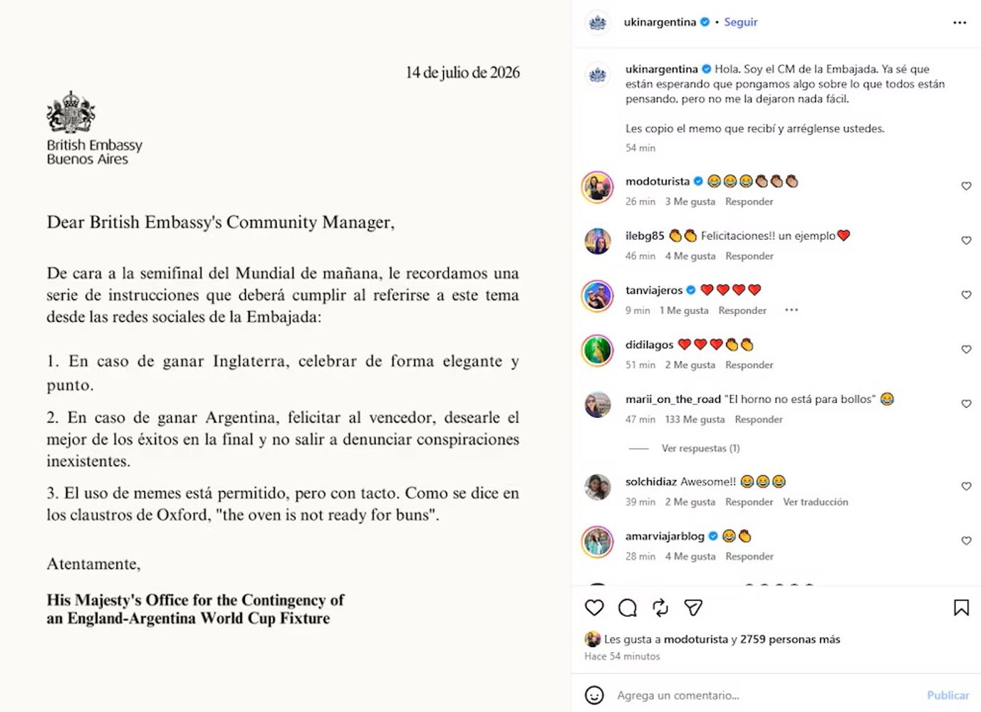 El mensaje de la embajada británica
