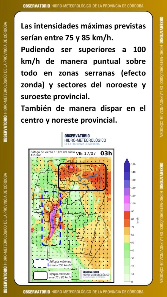 Alerta por vientos para Córdoba este jueves 16 de julio.