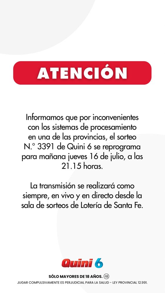 El comunicado del Quini 6 por el sorteo 3.391.