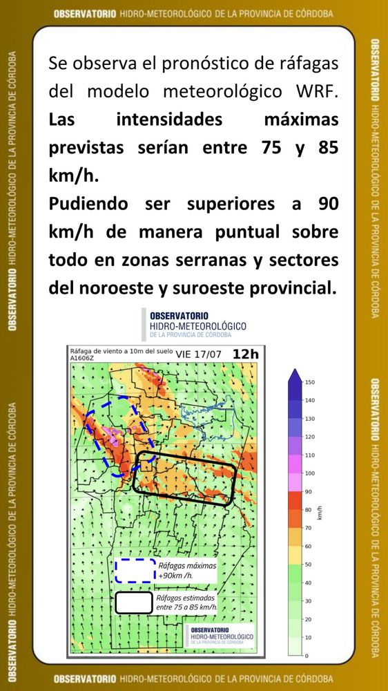 Alerta por vientos para la provincia de Córdoba.