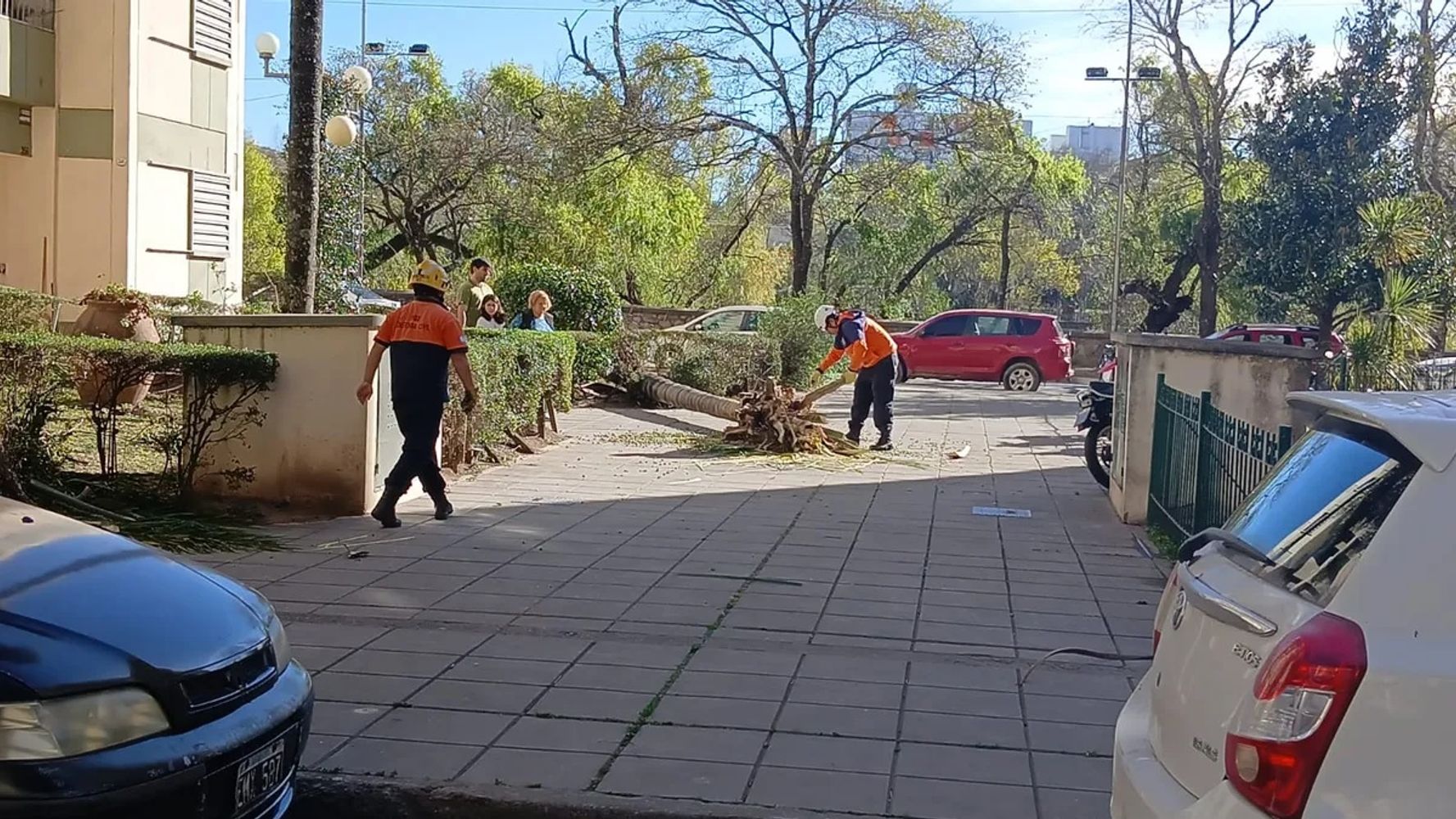 Bomberos y personal de Defensa Civil de la Provincia desplegaron una intensa tarea desde el jueves ante la emergencia activada por el temporal de viento norte.