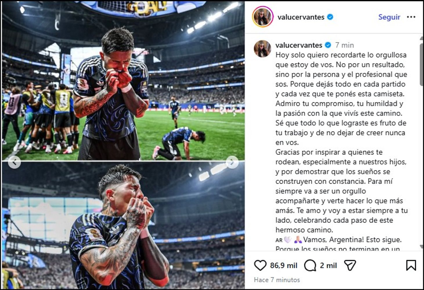 El mensaje de Valentina Cervantes para Enzo Fernández.