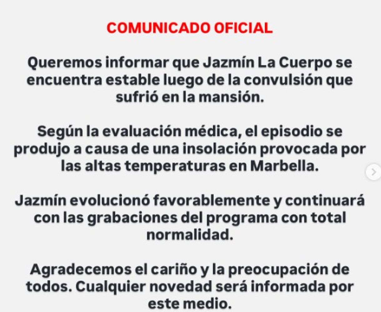 Jazmín La Cuerpo sufrió una convulsión.