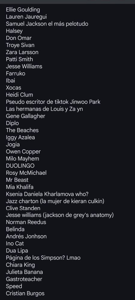 Parte de la "lista negra" difundida en X.